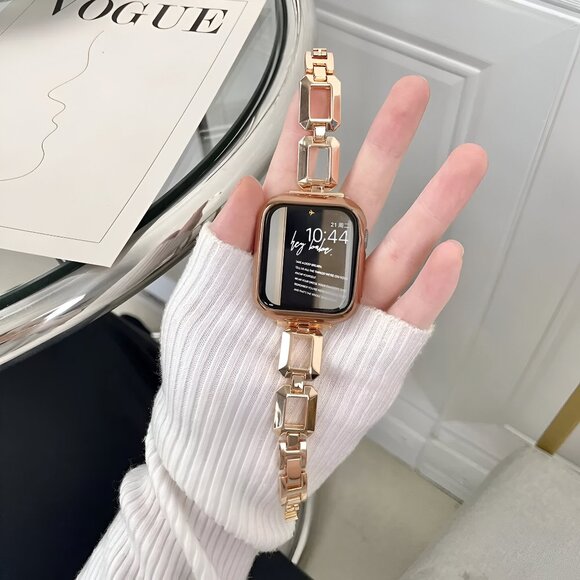 apple Accessories - Apple Watch Band Adjustable Square Stylish Strap Rosegold Stainless Chain